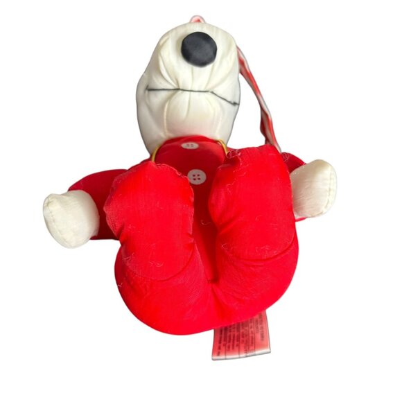 Vintage 90s Peanuts Sitting Snoopy Plush Christmas Pajama Red Hat Nylon Toy - Picture 3 of 6